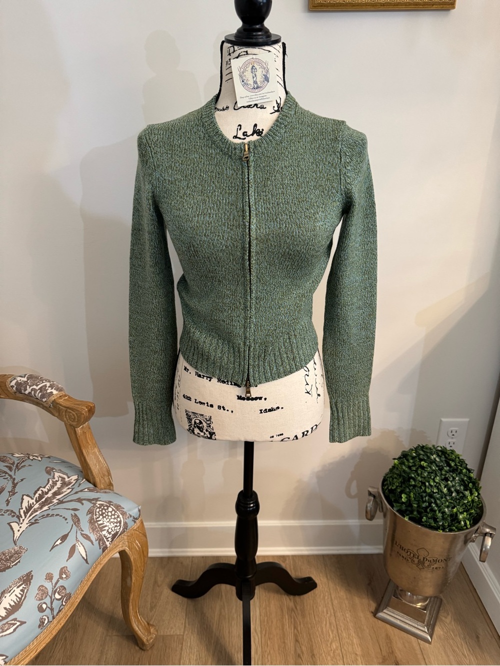 Ann Taylor Vintage Aqua Green Fitted Zip Cardigan Sweater XSmall